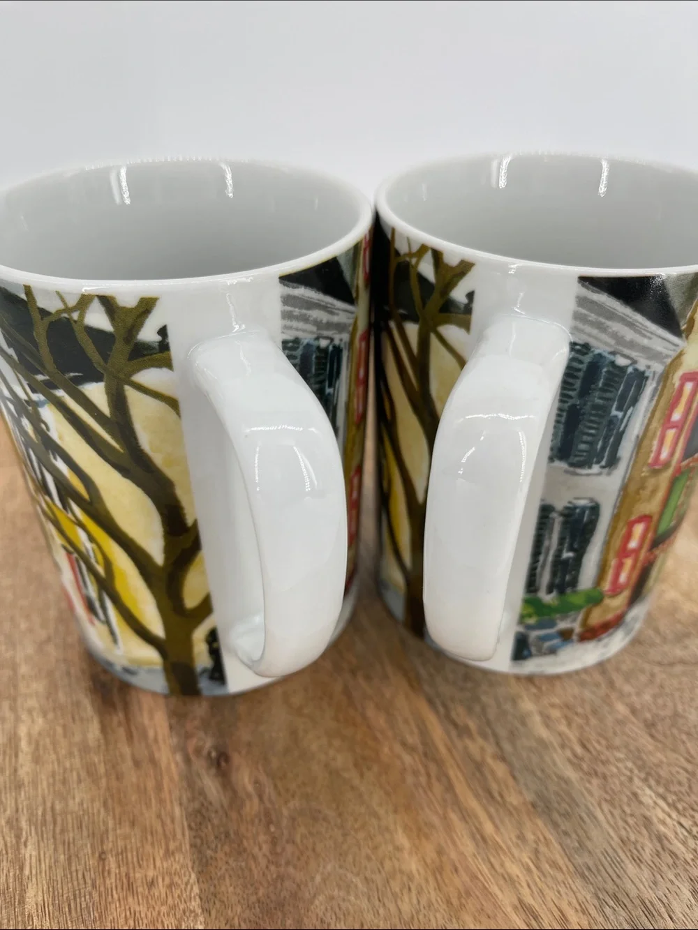 Pottery Barn Discontinued Winter Village Mugs Christian Holiday-Set of 2